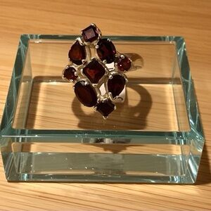 Elegant 925  Garnet Cluster Ring Size 7